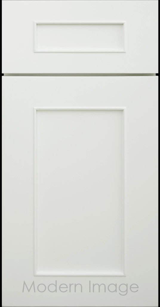 Chandler Shaker kitchen cabinet in Dew matte, showing the raised trim surrounding the center panel.